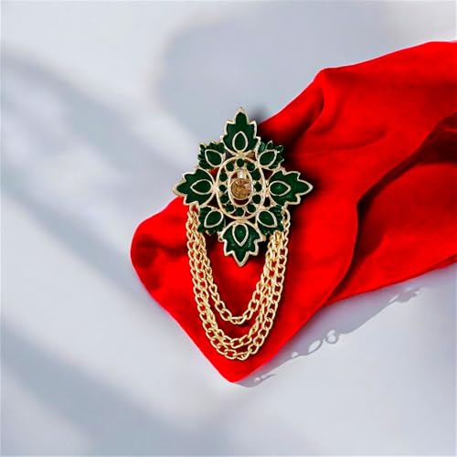 Image of Mahi Meenakari Work Mapel Leaf & Layered Chain Shervani /Indowestern Brooch for Men (PABP1101123GPR)