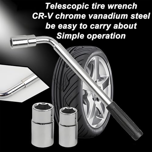 Image of Car Telescoping Lug Wrench, Extendable 4 Way Vehicle Wheel Brace Removal Tool with 17 /19mm and 21 /23mm Sockets, Automotive Tire Nut Repair Wrench Accessories, Universal Fit