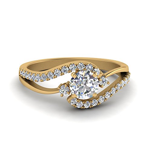 Image of Choose Your Gemstone Swirl 3 Stone Diamond CZ Engagement Ring Yellow Gold Plated Round Shape Side Stone Engagement Rings for Women, Girls and Ladies US Size 4 to 12