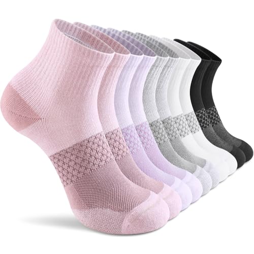 CS CELERSPORT 5 Pairs Women's Ankle Socks Running Athletic Sport Socks with Cushion, Morandi, Small