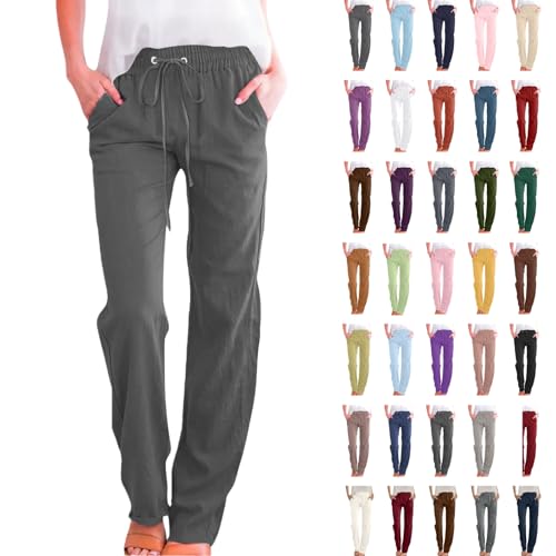 Leinenhose Damen Lang Musselin Hose Leicht und Luftig Sommerhose...