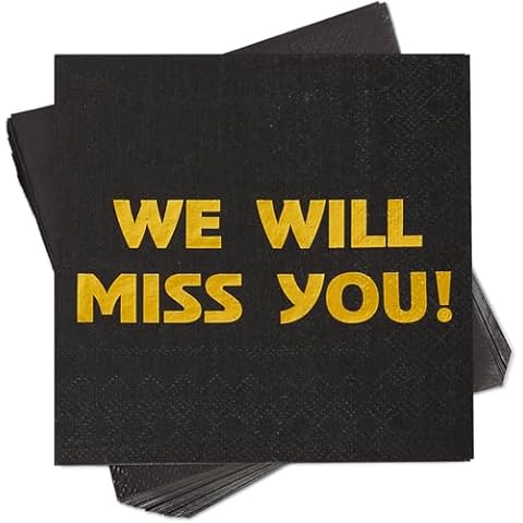 Sllyfo Retirement Party Decorations - 50PK - Retirement Napkins Going Away Party Decorations, 5x5 Inches We Will Miss You Napkins for Farewell Decorations Party Graduation Work Supplie Black and Gold Cover