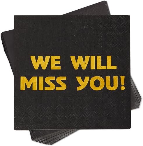 Sllyfo Retirement Party Decorations - 50PK - Retirement Napkins Going Away Party Decorations, 5x5 Inches We Will Miss You Napkins for Farewell Decorations Party Graduation Work Supplie Black and Gold