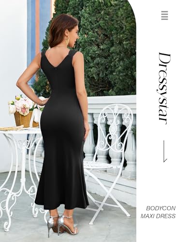 Dressystar Womens V Neck Maxi Formal Evening Dress Bodycon Sleeveless Mermaid Split Wedding Guest Cocktail Dresses3