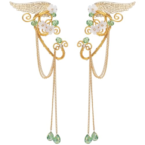 Fairy Elf Ear Cuffs, Butterfly Elf Ear Cuffs with Tassel, Elven Cosplay Costume Ear Wrap Earrings Non Piercing Renaissance for Women Adult