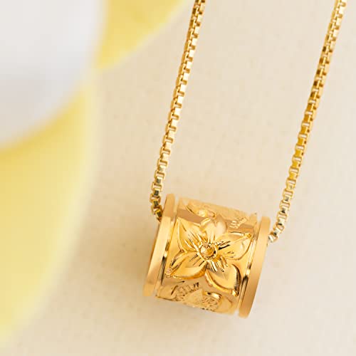 Aloha Jewelry Company Sterling Silver Plumeria Flower Princess Scroll Barrel Necklace Pendant with 18" Box Chain2