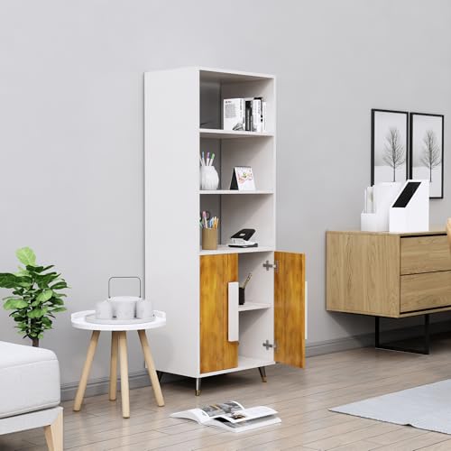 Image of Bniture Book Shelf Wooden | Engineered Wood Bookshelf for Home with 2 Door & 3 Shelf | Multipurpose Open Book Shelf Stand for Library, Study Room & Living Room | Frosty White & Giant Wood