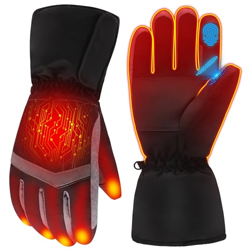 GEMSTONEGO Rechargeable Heated Gloves - New Upgrade, Electric Portable Battery Hand Warmers for Men Women, Waterproof Touchscreen Cold Weather Thermal Gloves for Driving,Camping,Hunting,Outdoor Work