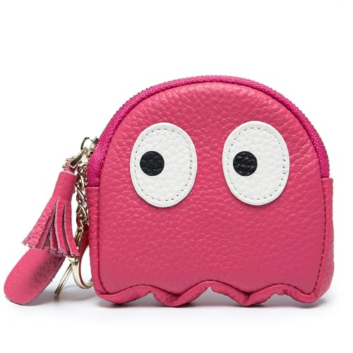 Women Cute Penguin Coin Purse Mini Zipper Wristlet Wallet Mini Genuine Leather Wallet Lipstick Makeup Baag (Rose)