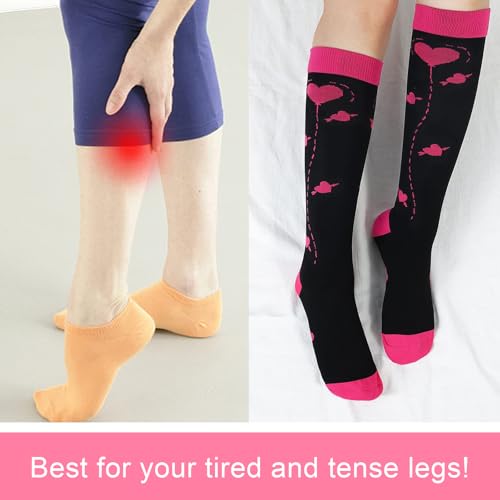Image of Junely Compression Socks for Women Knee High Festival for Running Athletic Nurses Pregnant Women Work Support Travel Flight