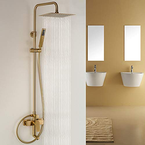 Quadratisch Große Oberseite Spray Gürtel Wasserhahn Gebürstet Gold Kupfer Duschset Handbrause System Badezimmer 3 Funktion
