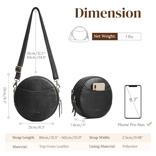 Image of S-ZONE Leather Crossbody Bags for Women Circle Shoulder Round Purse Travel