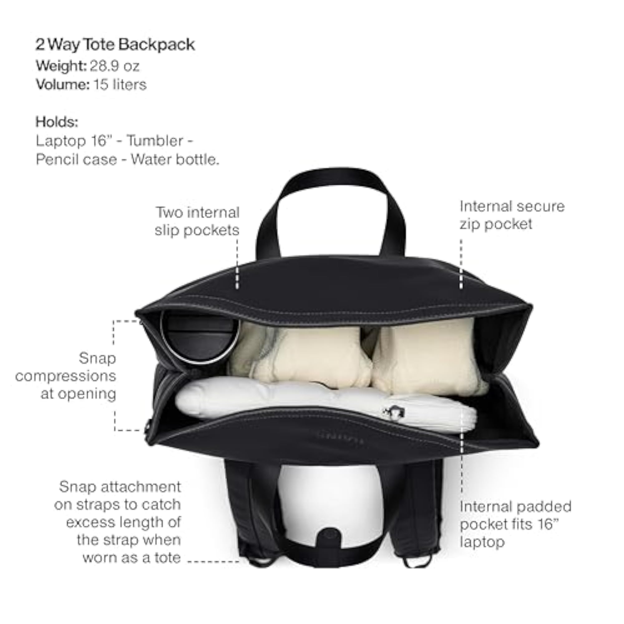 2 Way Tote Backpack in Black