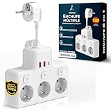 🎛️ AHORRA ENERGIA CON LOS INTERRUPTORES INDIVIDUALES: Cada toma funciona como enchufe con interruptor, para encender solo lo que usas y reducir consumo innecesario. El diseño de enchufe plano y ladrón de enchufes plano permite colocarlo detrás de muebles sin bloquear otros enchufes de pared, ganando espacio y flexibilidad donde otras regletas no llegan.