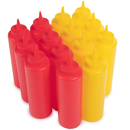Ketchup and Mustard Squeeze Bottle Value Combo Pack | 14-pack, 16-oz Plastic Kitchen Table Condiment Squirt Dispenser Bundle | Restaurant Supplies for Food Truck, Grilling, Dressing, BBQ Sauce, Crafts - Thumbnail 4