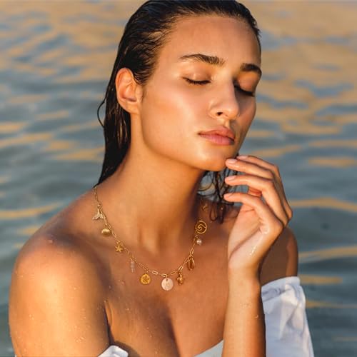 Gold Initial Charm Necklace for Women Dainty Boho Shell Starfish Necklace Personalized Letter A-Z Pendant Necklaces Summer Beach Surfer Jewelry Gifts4