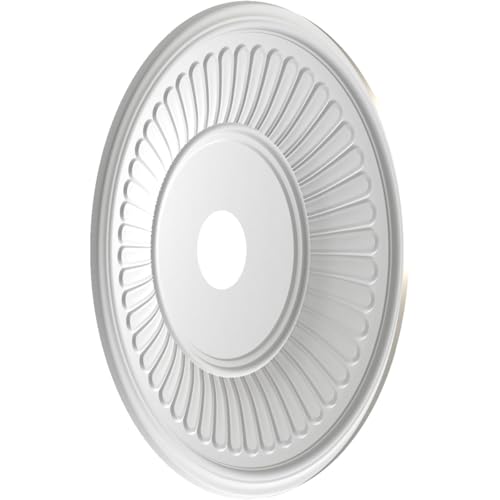 Image of Ekena Millwork CMP22BEBAL Berkshire Thermoformed PVC Ceiling Medallion (Fits Canopies up to 10 1 /8 inch), 22 inchOD x 3 1 /2 inchID x 1 inchP, Bright Coat Aluminum