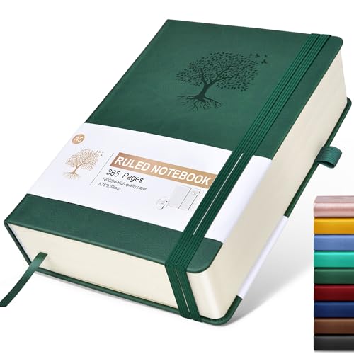 Lined Journal Notebook -365 Pages A5 Thick Journals for Writing Ruled Notebook, Hardcover Leather Journal for Women Men Daily Journal Notebook for Work, Note Taking, 100Gsm Lined Paper( 5.75” X 8.38” Green)