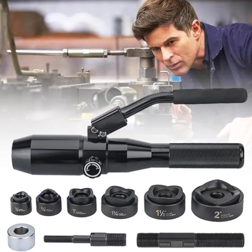 Portable Hydraulic Knockout Punch Kit - Manual Hole Cutter Set for Electric Conduit, Includes 6 Dies for Drilling Holes in Metal Sheets & Distribution Boxes