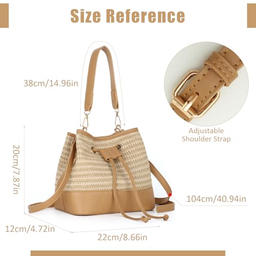 SUKUTU Straw Drawstring Shoulder Bag Bucket Bag for Women Summer Handwoven Beach Vacation Handbag Crossbody Bag4