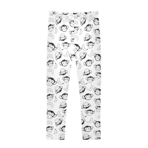 Line Monkey Banana Pattern Girls Leggings Kids Yoga Pants Athletic Tights Pants 4-10 Years
