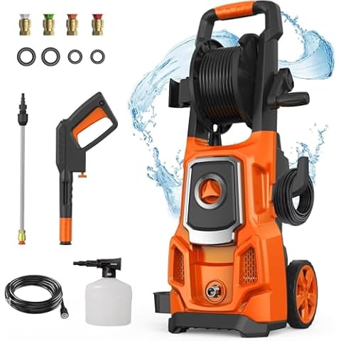 Electric Pressure Washer, Power 4500 Max PSI, 3.2 GPM Power Washer Machine with Hose Reel,4 Quick Connect Nozzles, Foam Cannon, for Cars, Patios, and Floor Cleaning, Orange Cover