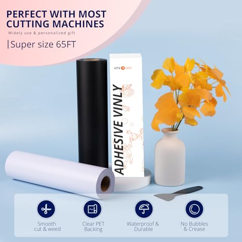 Image of HTVRONT White Permanent Vinyl - 12 inch x65FT Matte Permanent Adhesive White Vinyl Compatible with Cricut Cutting Machine, Silhouette Cameo & Other Cutters - Party & Home Decoration, Sticker
