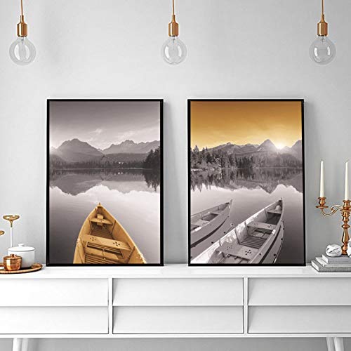 Peinture affiche voilier doré pour décoration de chambre et salon chic