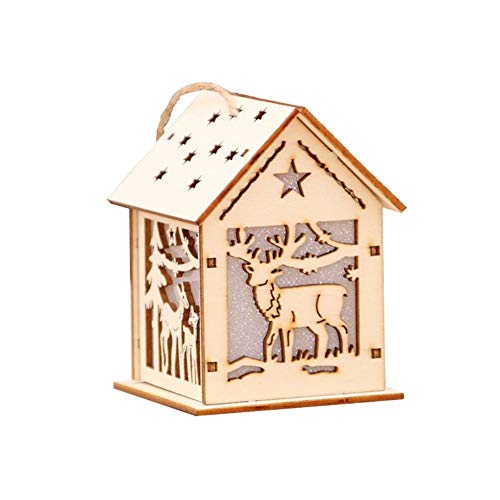 iShiné Petit Ornement en Forme De Maison en Bois avec Décoration De Noël avec Pendentif Fenêtre Nuit Arbre De Noël Décoration De Noël Cover