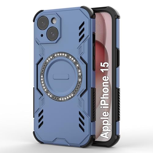 Image of amazon basics Back Case Cover for iPhone 15 | Magnetic Case with Built-in Metal Ring | Supports Mag-Safe Charger, Wallet & Car Mount | Shockproof Hybrid PC + TPU | Blue
