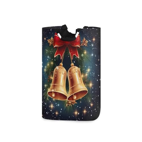 Jihqo Laundry Hamper Basket Christmas Bells with Bowknots Collapsible Nursery Storage Bin Waterproof Clothing Baskets for Home Bedroom Bathroom Washing Room