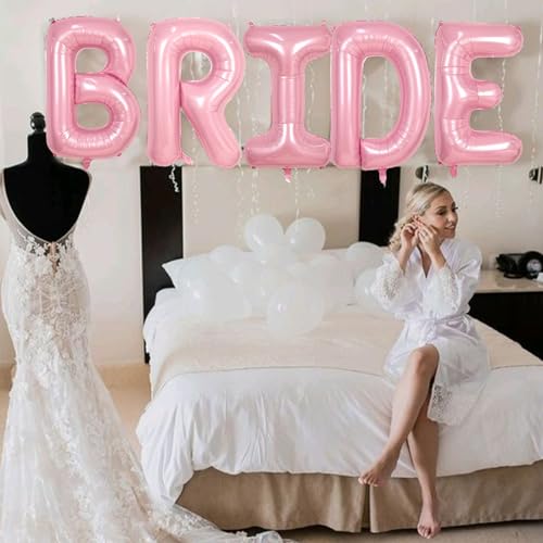 Image of 40 Inch Pastel Pink BRIDE Balloons Bachelorette for Bridal Shower, Light Pink BRIDE Mylar Foil Balloon Letter, Baby Pearl Pink Alphabet Balloon for Wedding Engagement Bride to be Party Decorations
