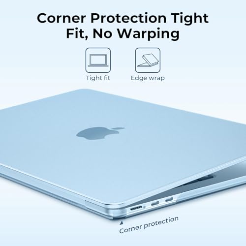 Image of EooCoo Case Compatible for MacBook Air 13 inch M5 2026 2025 2024 2022 M4 M3 M2, A3449 A3240 A3113 A2681, Air 13.6 inch Matte Protective Hard Shell Cover, [Ultra-Thin Invisible] [Original Texture]-Sky Blue