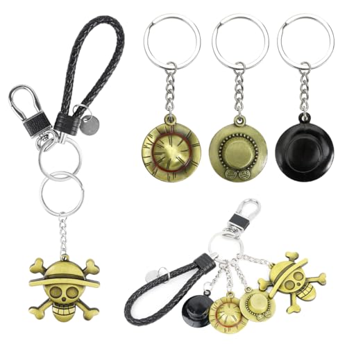 Siphus Llavero Anime, Llavero Mosqueton Manga, Keychain Pirata Esqueleto, Colgante Personalizado con Correa de Piel para Mochilas, Carteras, como Pequeño Regalo