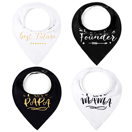 FUTURE FOUNDER 4er Baby Dreieckstuch Unisex Lätzchen junge mädchen Saugfähig Weich Baumwolle Halstücher Schwarz und Weiß Spucktuch Mit Druckknöpfen Multifunctional Babyshower