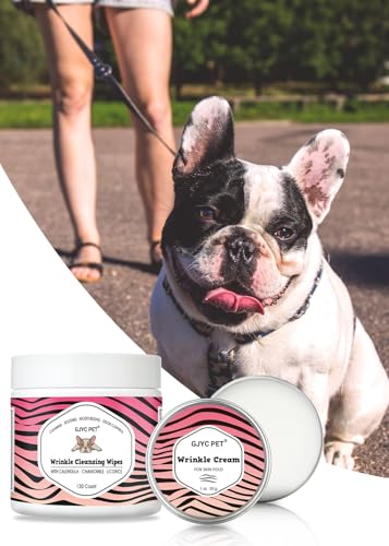 GJYC PET Faltenpflege-Set für Bulldoggen & Mops – Reinigungstücher & Balsam für Hautfalten, Tränenflecken, Schwanztaschen & Pfotenpflege – Sanfte Pflege für empfindliche Hundehaut