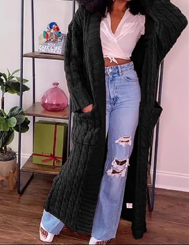 A ADILACA Women's Thin Type Stylish Cable Knit Cardigan with 2-Pockets, Women's Extra Long Ankle Length Sweater2
