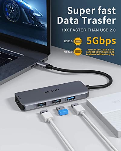 Image of Docking Station USB C to Dual HDMI Adapter, MOKiN USB C Hub Dual HDMI Monitors for Windows,USB C Adapter with Dual HDMI,3 USB Port,PD Compatible for Dell XPS 13 /15, Lenovo Yoga,etc