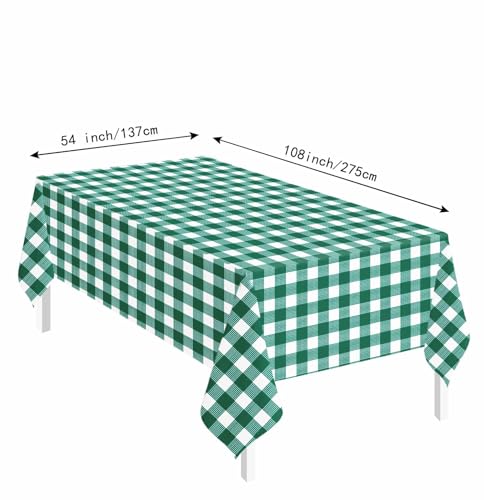 Image of SietDESEO 6 Pack Green Gingham Tablecloth Rectangle 54 x 108 Green and White Checkered Table Cloth Disposable Plaid Table Cover Plastic for Birthday Baby Shower Picnic Wedding Party Supplies