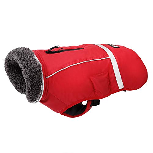PENIVO Temps Froid Manteaux réfléchissants réglable vêtements de Chien Hiver imperméable en Plein air Chien Veste pour Chien épaissir Manteau de Chien Chaud pour Petit Moyen Grand Pull (XL, Rouge)