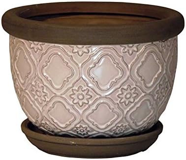 6 in. H x 6 in. W Cream White Ceramic Medallion Planter