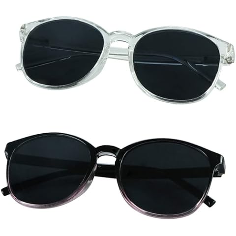 LifeArt Vintage Round Polarized Sunglasses for Men and Women Gradient Gray Lens UV400 Protection Outdoor Shades with Clear pink+Clear grey Frame 2 Pack (clear+black purple) Cover
