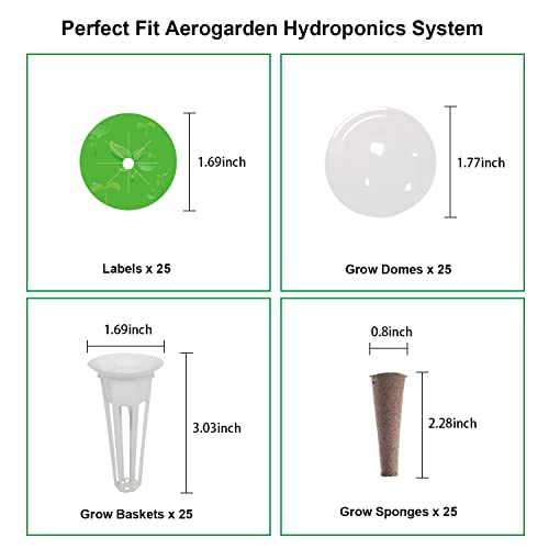 Aooccder Replacement For Aerogarden Pods Hydroponic Accessories, Grow Anything Seed Pods Kit With 25 Grow Sponges,25 Grow Baskets, 25 Pod Labels,25 Grow Domes And 200Ml A&B Plant Food Nutrients #TOP5