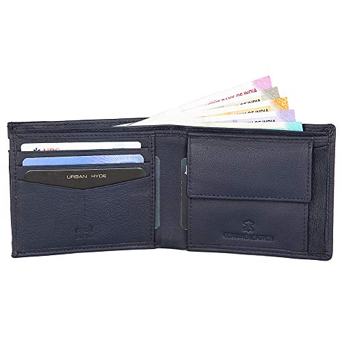Image of URBAN HYDE Premium Genuine Leather Wallet and Belt Combo for Men | Leather Wallet & Adjustable Belt Gift Set | Stylish Men's Leather Combo Gift for Birthday, Anniversary & Office | Black & Blue