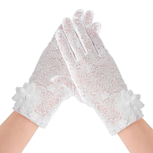 HaiFafafaing Spitze Handschuhe Weiß Blumen...