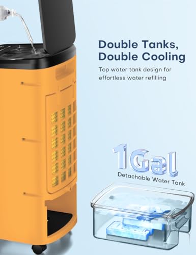Image of Evaporative Air Cooler, Swamp Cooler Air Conditioner w / 12H Timer for Auto-off, 3-Speed Windowless Air Conditioner, Smart Remote - Mandarin