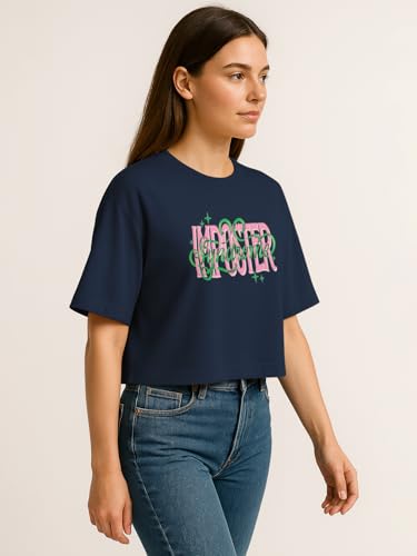 Image of HELLCAT Beige Printed Loose Fit Crew-Neck Crop T-Shirt for Women