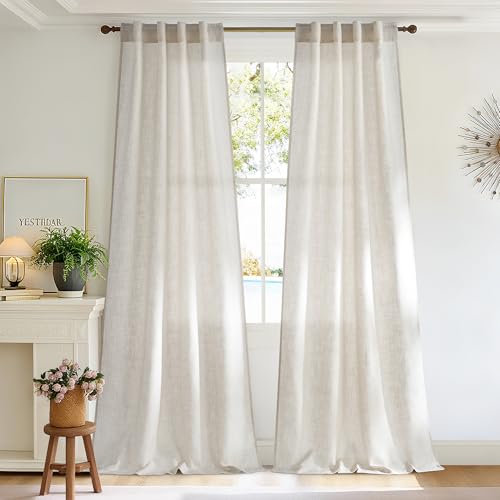 NICETOWN Linen Curtains 84 Inch Long 2 Panels Set for Farmhouse, 37" Wide Thick Flax Linen Blend Privacy Window Drapes Rod Pocket & Back Tab with Ligh