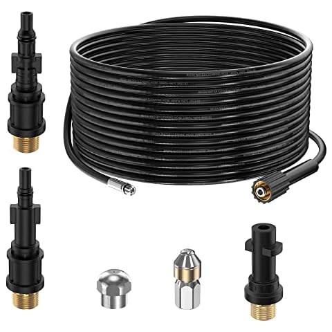 15 m Pipe Cleaning Hose, 180 Bar Pipe Cleaning Set with Nozzles Rigid + Rotating Adapter Compatible for Pressure Washers Kärcher K2 K3 K4 K5 K6 K7 Série Lavor Bosch Pressure Washer Accessories Cover