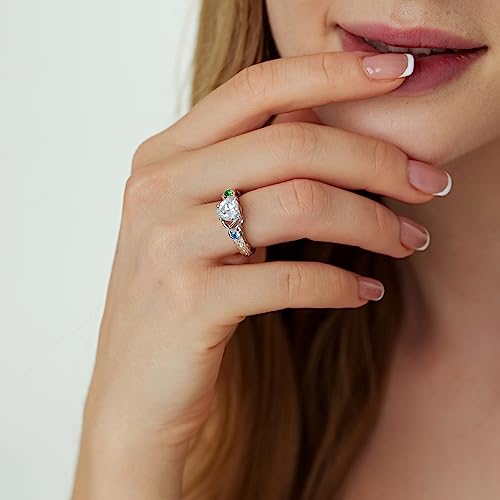 Engagement Personalized Engraved Ring With White Cz Crystal Or Moissanite Diamond Simulant 2Ct, Two Birthstones Mothers Ring 2 Engraved Names Customized , Women Fine Jewelry Promise Ring Birthstone Jewelry Rose Gold Mothers Ring 2 Birthstones (Moissanite Stone) #TOP1